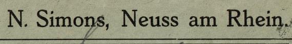 Geschäfts-Briefumschlag " N. Simons, Neuss " - versandt am 13. November 1925 - Ausschnittvergrößerung Firmenname