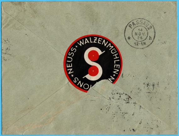 Business envelope " N. Simons, Neuss " - sent on November 13, 1925 - envelope - reverse side