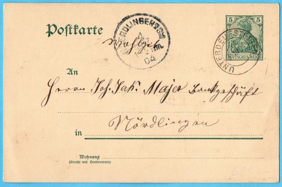 Postkarte von Frau Therese Ballenberger von Unterdeufstetten - versandt am 3. März 1904 