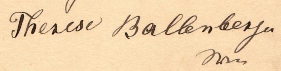 Postkarte  " Therese Ballenberger " - versandt am 3. März 1904 nach Nördlingen -  Ausschnittvergrößerung - persönliche Unterschrift