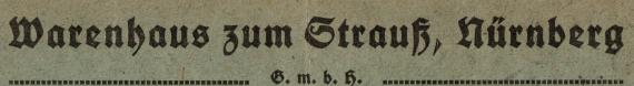 Business envelope " Warenhaus zum Strauß G.m.b.H., Nuremberg " - sent on July 2, 1920 to the company Sternberg & Salomon in Berlin, Bischofstraße - detail enlargement of business name