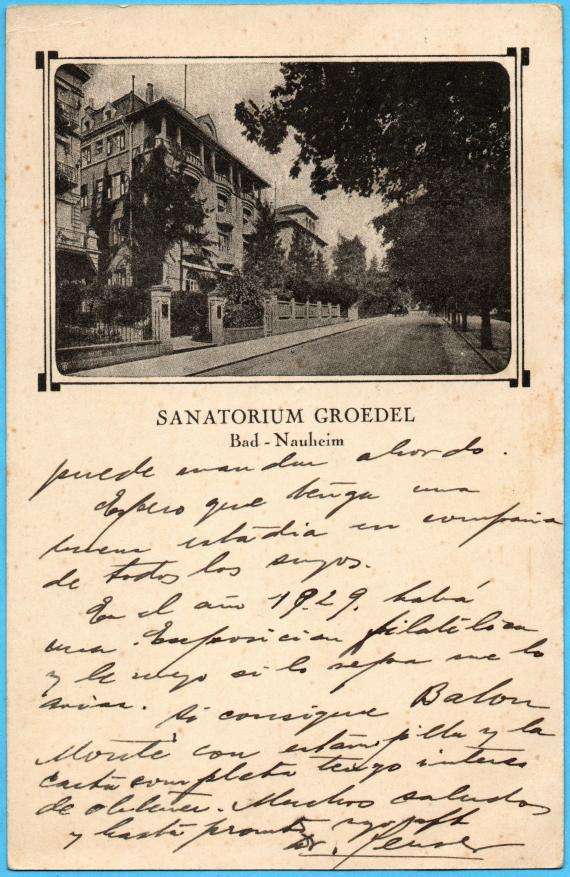 Historical picture postcard - Sanatorium Groedel, Bad Nauheim - sent on July 24, 1927