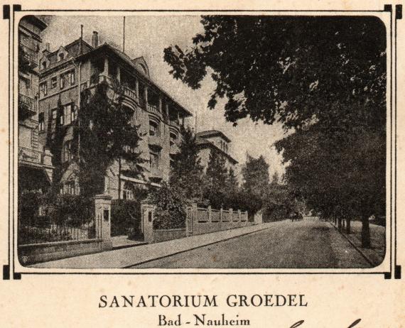 Historische Ansichtskarte - Sanatorium Groedel, Bad Nauheim - versandt am 24. Juli 1927  - Ausschnittvergrößerung Sanatorium-Ansicht