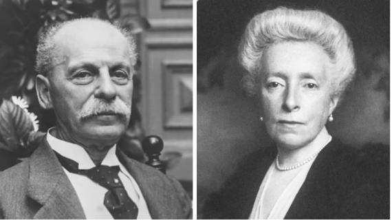 Black and white photographs of an elderly man and woman in bust portrait