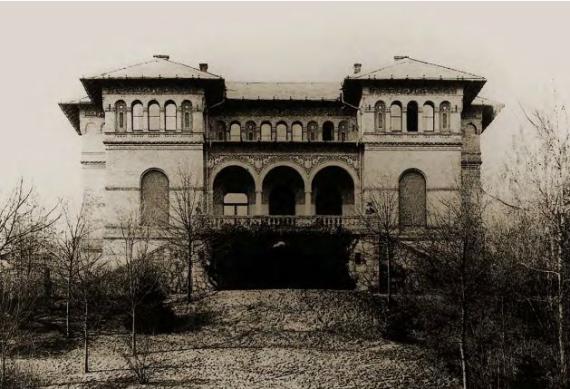 Black and white photograph of a detached, representative villa