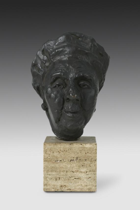 Bronze bust of an elderly woman