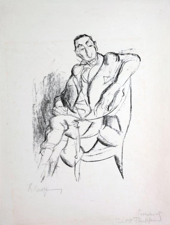 Sketch of a man sitting in an armchair