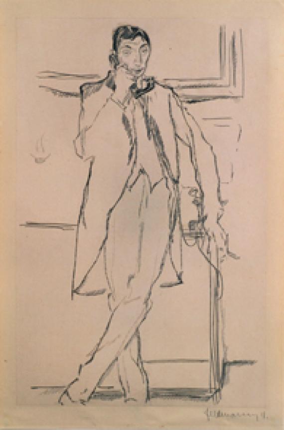 Sketch of a standing man talking on the phone