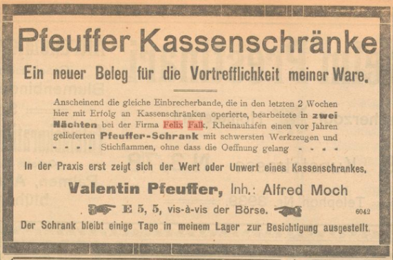 Ausschnitt einer Zeitungsanzeige mit ausführlichem Text in schwarzen Rahmen gesetzt