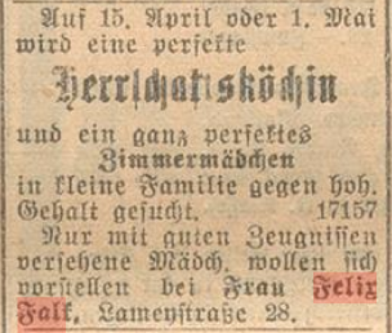 Ausschnitt einer Zeitungsanzeige mit Überschrift und kurzem Text