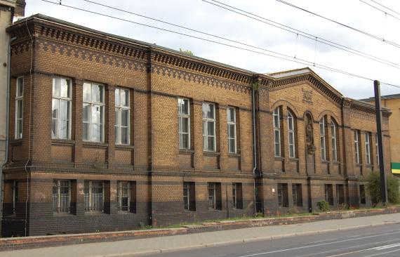 Front of a brick building with