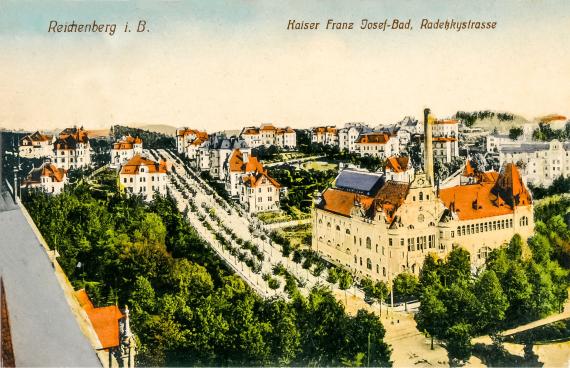 Colored postcard with a view of a street