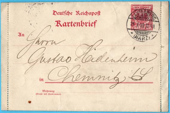 Kartenbrief - teils privat - teils geschäftlich - an Herrn " Gustav Heidenheim, Chemnitz " - versandt am 1. Juli 1898