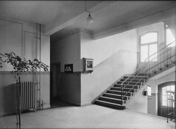 Black and white picture. Staircase in a house