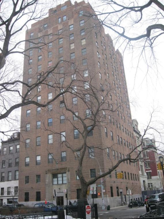 Brick tower block.