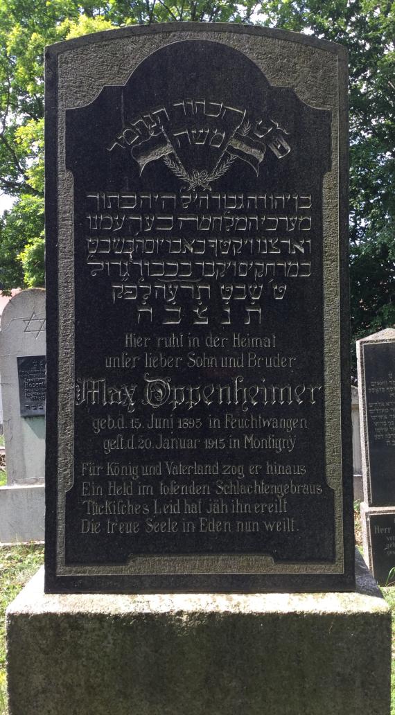 Grabstein von Max Oppenheimer auf dem jüdischen Friedhof in Schopfloch