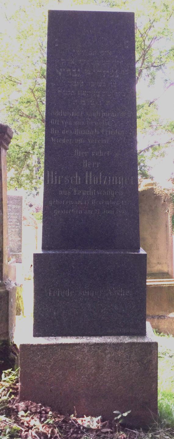 Grabstein von Hirsch Holzinger aus Feuchtwangen - auf dem jüdischen Friedhof in Schopfloch