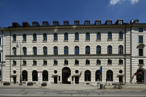 Frontal view of an old building in the sunshine