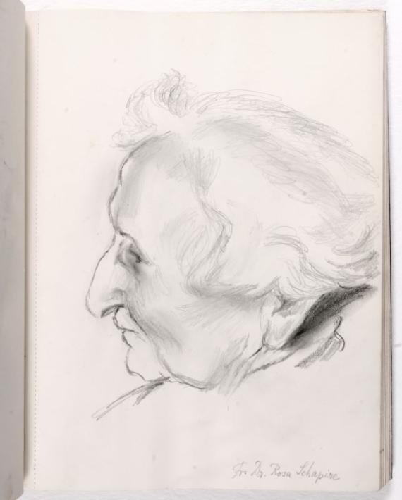 Pencil sketch of an old woman in a side profile