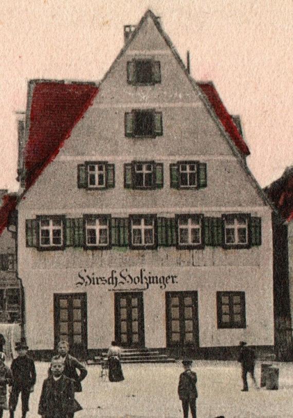 Historical picture postcard Feuchtwangen - Marktplatz - sent on December 9, 1904 - detail enlargement of the Hirsch Holzinger residential and commercial building