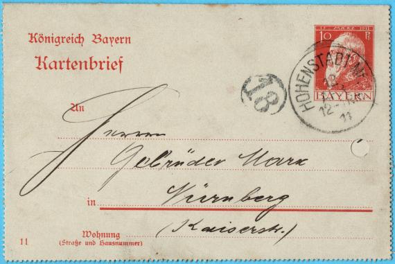 Kartenbrief geschäftlicher Art an " Herrn Gebrüder Marx, Nürnberg, Kaiserstraße " - versandt am 12. April 1911