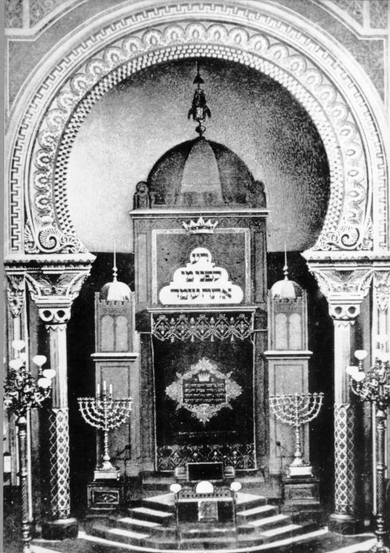 Pictured is the magnificent Torah shrine of the synagogue