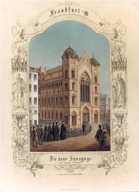 Die Abbildung zeigt die 1860 erbaute Hauptsynagoge in der Judengasse