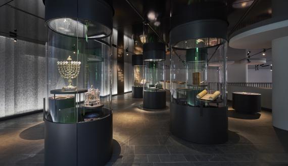 Pictured are the display cases in the interior of the museum