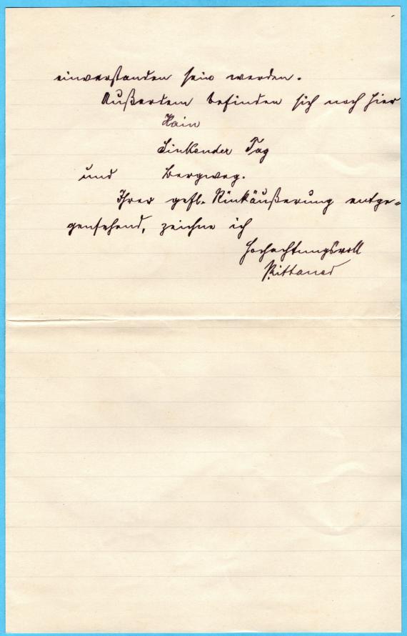 " J. Littauer, Kunst - Salon, München " - Briefblatt gefaltet mit geschäftlichem Text - Rückseite - versandt am 12.2.1912 an den Kunstmaler Wilhelm Hely-Kronenbitter in Rosenheim