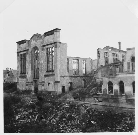 Pictured is the destroyed synagogue