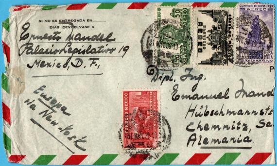 Envelope to " Dipl. Ing. Emanuel Mandel, Hübschmannstr., Chemnitz " - sent on May 31, 1939 from Mexico