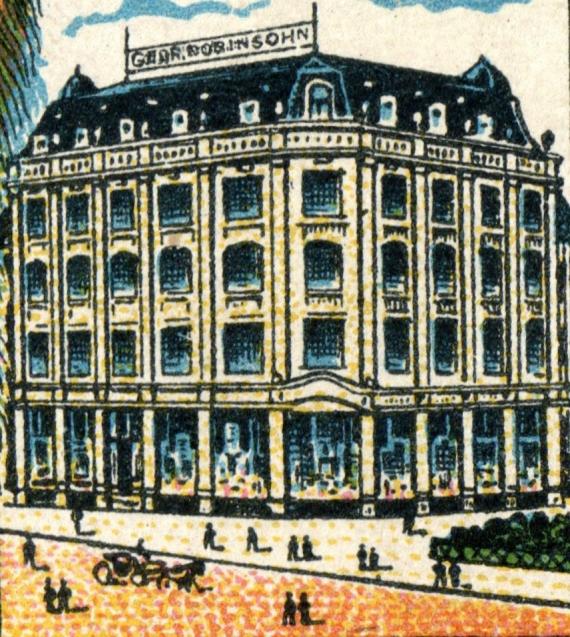 Werbemarke (Vignette) - Gebrüder Robinsohn Werbemarke (Vignette) der " Gebrüder Robinsohn, Zeil 127 " in Frankfurt am Main - aus der um 1910 -1920 - Ausschnittvergrößerung " Modehaus "