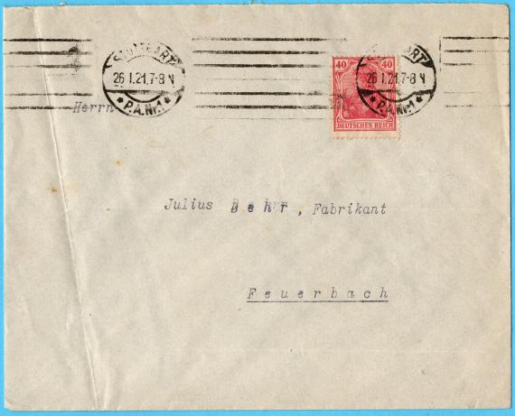 Envelope from " Attorney Dr. Gumbel, Stuttgart, Königstr.35 - sent on January 25, 1921 - front of envelope