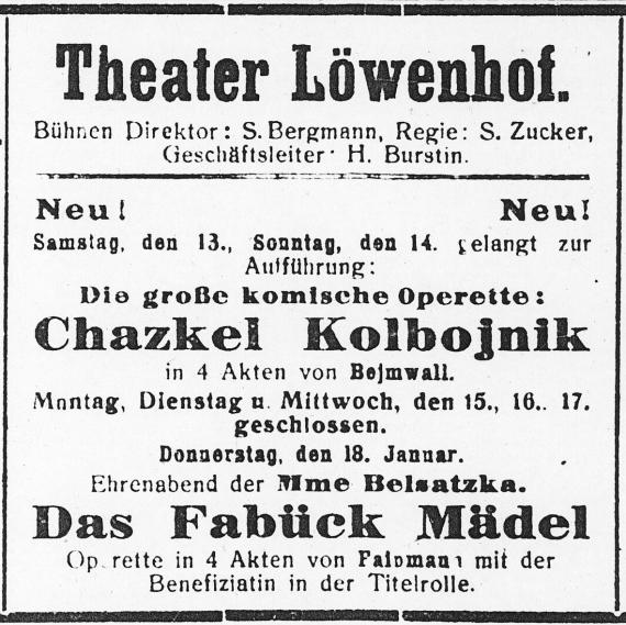 Anzeige Theatervorstellung: Chazkel Kolbojnik (u. a.)