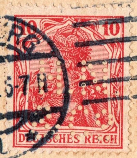 Geschäftspostkarte " Hesse Newman & Co. " - versandt am 8. Mai 1909  -  Perfin-Marke („Perforated Initials“) - Briefmarke mit eingelochten Firmen-Initialien - HN&Co
