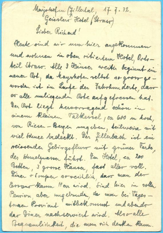 Postcard of a personal nature to Mr. " Prof. Dr. R. Prager ", Norderney, Benekestr. 9 - sent on July 18, 1932 - back of card