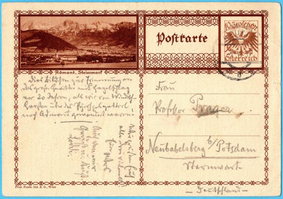 Postcard of a personal nature to " Frau Professor Prager ", Neubabelsberg near Potsdam, observatory - sent on June 1, 1931