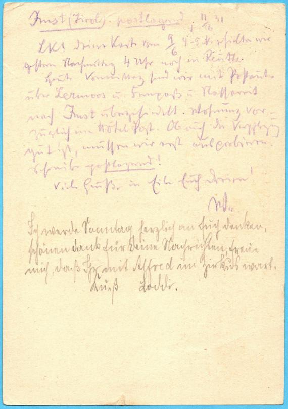 Postcard of a personal nature to " Frau Professor Prager ", Neubabelsberg near Potsdam, observatory - sent on June 11, 1931 - back of card