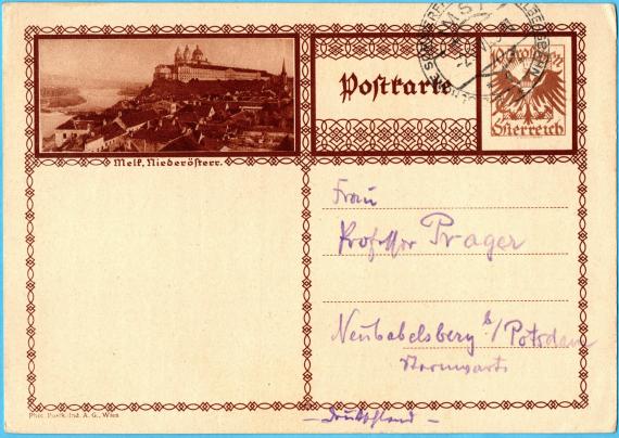 Postcard of a personal nature to " Frau Professor Prager ", Neubabelsberg near Potsdam, observatory - sent on June 23, 1931