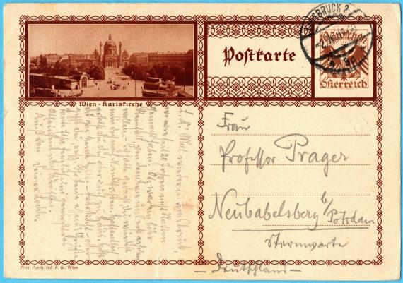 Postcard of a personal nature to " Frau Professor Prager ", Neubabelsberg near Potsdam, observatory - sent on July 2, 1931