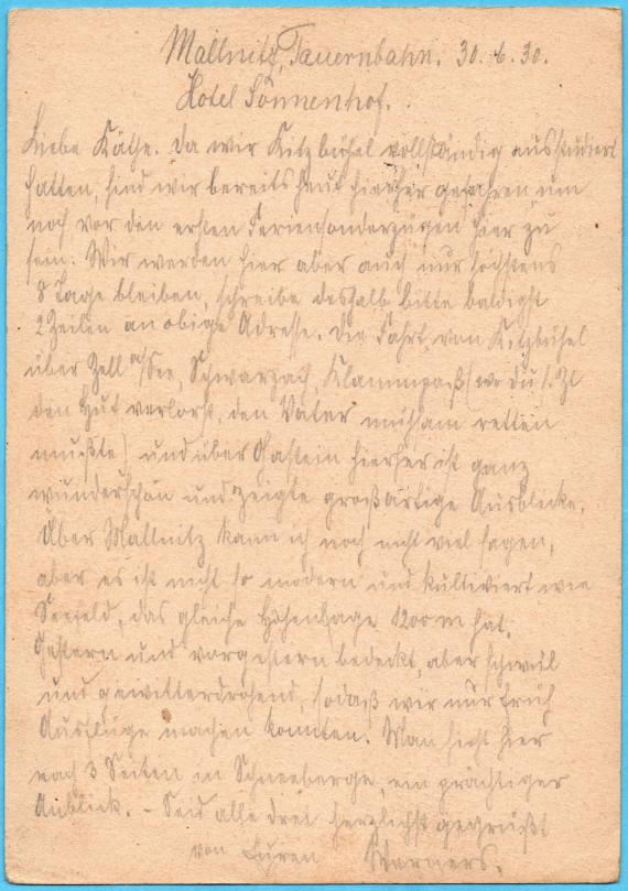 Postcard of a personal nature to " Frau Professor Prager ", Norderney (North Sea), Benekestr.9 - - sent on July 1, 1930 - back of card