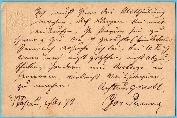 Postcard of a business nature to Mr. " Jakob Schnabl & Co. " in Vienna - sent on February 2, 1878 - back of card