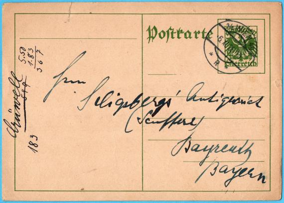 Postkarte geschäftlicher Art an Herrn " Seligsbergs Antiquariat "( Seuffer), Bayreuth, Bayern - versandt am 6. November 1926