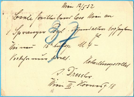 Postkarte an Herrn " H. u. C. Tietz, Buchhandlung ", Chemnitz - versandt am 12. Mai 1932  -  Kartenrückseite