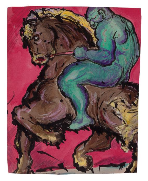 Pferd und Reiter 1916, Aquarell.