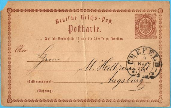 Postkarte geschäftlicher Art an Herrn " M. Heilbronner & Co. ", Augsburg - versandt am 9. März 1874