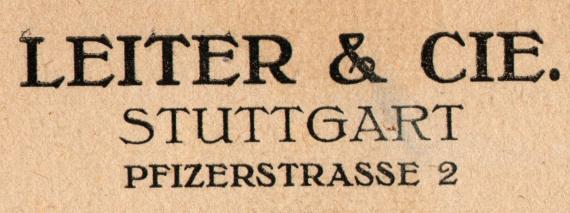 Postkarte geschäftlicher Art " Leiter & Cie. " - Stuttgart, Pfizerstraße 2 - versandt am 25. Mai 1921  -  Ausschnittvergrößerung Geschäftsadresse