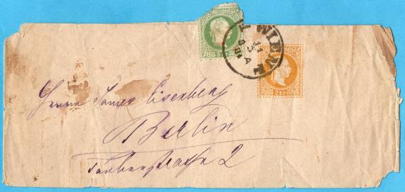 Strip tape (for newspaper mailing) to Mr. James Eisenberg, Berlin, Taubenstraße 2 - sent from Vienna on March 11, 1884