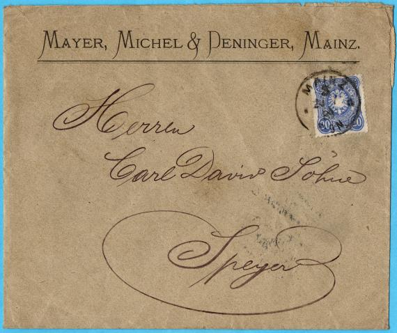 Briefumschlag - Carl David Söhne Envelope - addressed to "Carl David Söhne", Speyer - sent on July 20, 1889