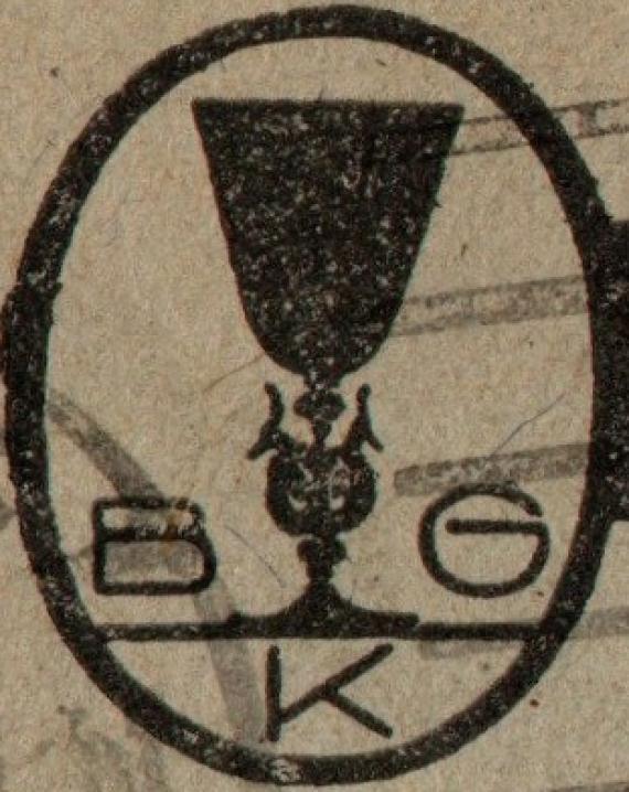 Briefumschlag der " Bing Glas- und Keramik-Kommanditgesellschaft Nürnberg " - versandt am 21. Dezember 1922  -  Ausschnittvergrößerung Firmenlogo